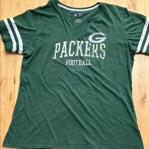 GREENBAY PACKERS GRUNGE TEE SHIRT WOMEN 2XL RAW NECKLINE LAMBEAU FIELD FOOTBALL
